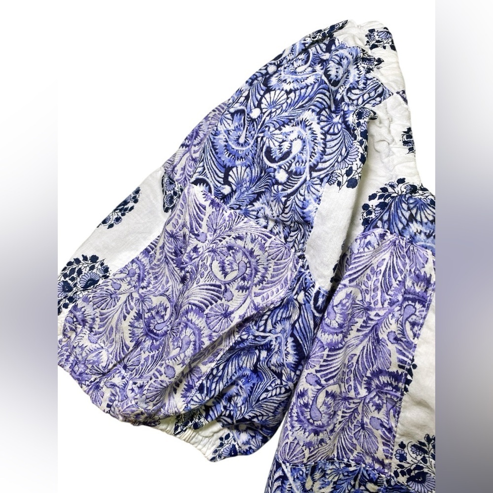 J. Crew Blue and White Patchwork Cropped Peasant Blouse - Picture 5 of 12